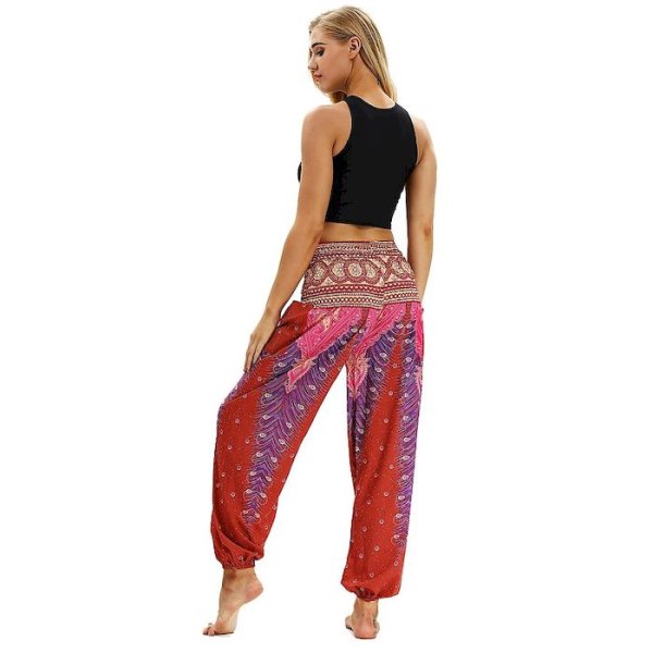 Women's Yoga Boho Comfort Plus Size Loose Gym Yoga Pants Bloomers Pants Pattern Full Length Print High Waist Blue Red