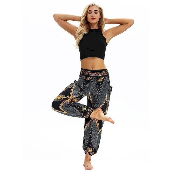 Women's Yoga Boho Comfort Plus Size Loose Pants Bloomers Pants Pattern Full Length Print High Waist Gray